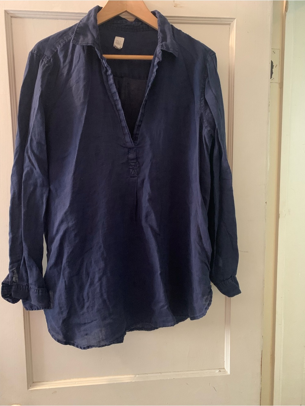 Gap Navy Blue Linen Popover  Shirt